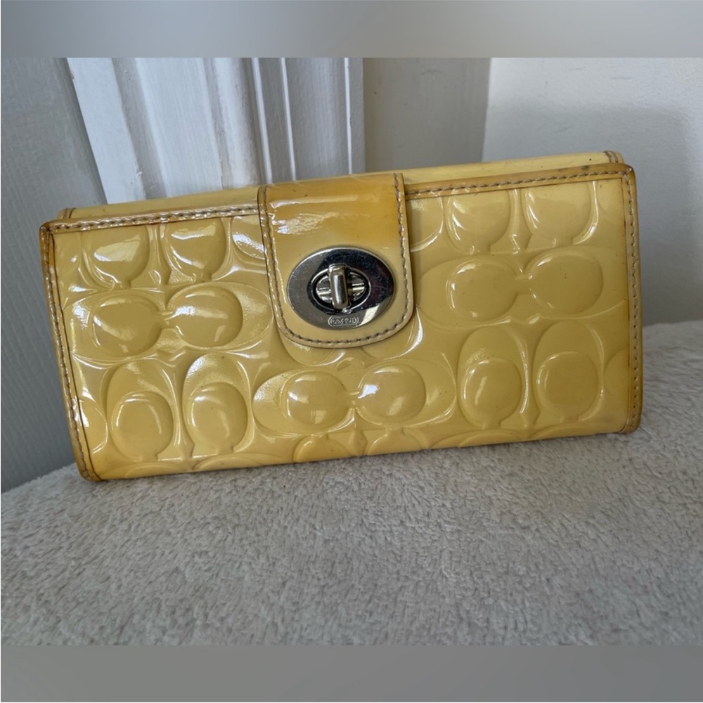 Coach Yellow Patent Signature Turnlock Continental Wallet